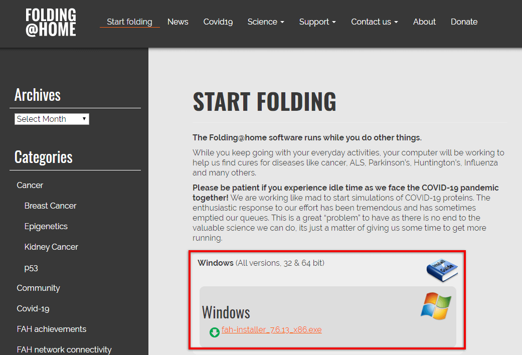 Folding@home軟體下載畫面