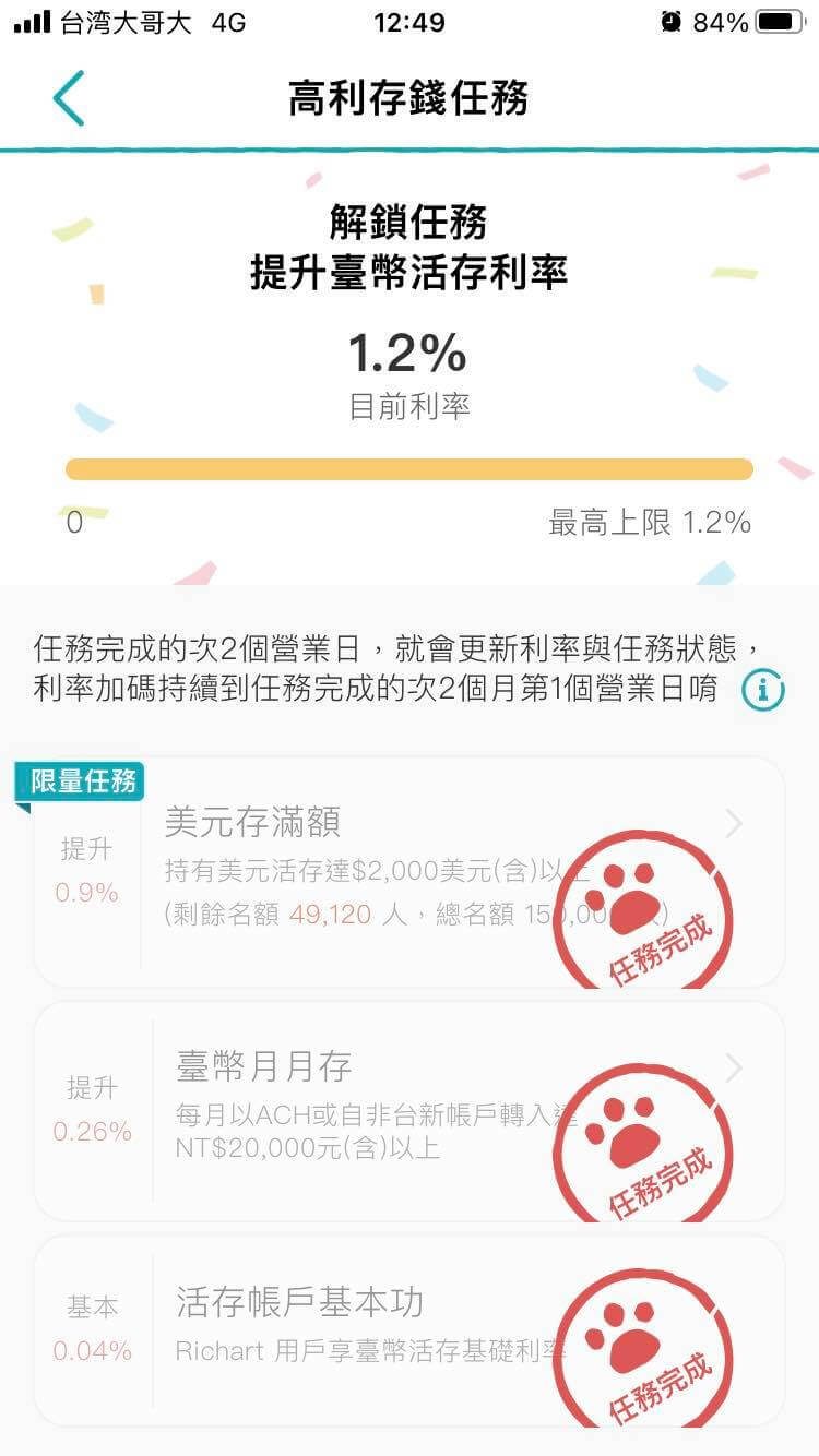 台新活存帳戶1.2％